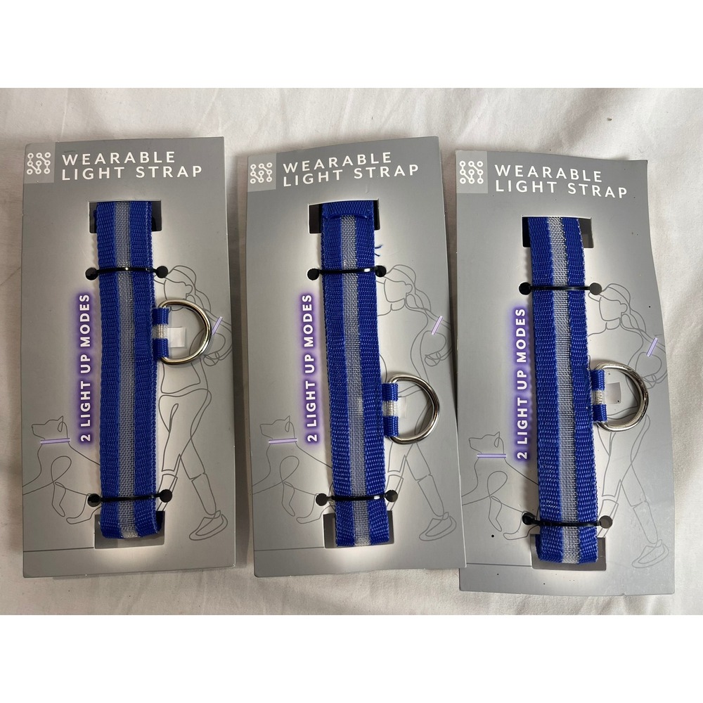 Set of 3 Vivitar Wearable Light Strap Blue Reflective LED‎ Safety Band Running